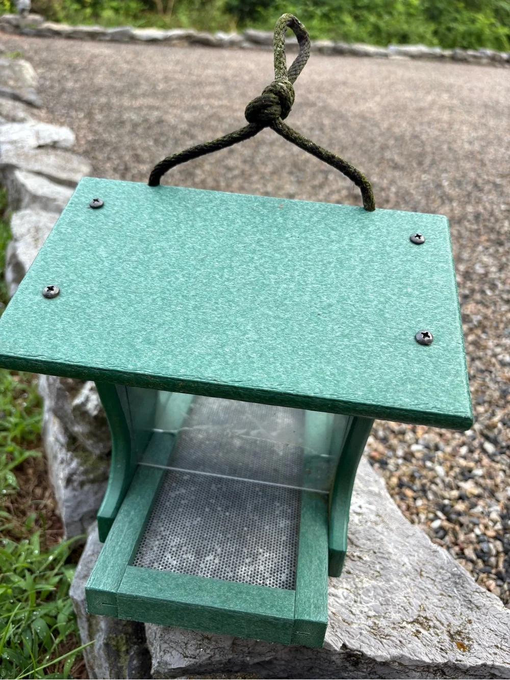 The Milk Bottle Vintage Bird Magnet Green Bird Feeder made from recycled bottles